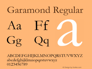 Garamond Version 2.20 Font Sample