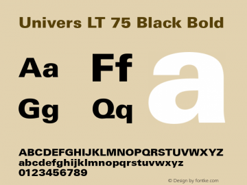 Univers LT 75 Black Bold Version 6.1; 2002 Font Sample