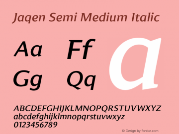 JaqenSemi-MediumItalic Version 001.001 June 2020 Font Sample