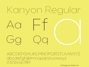 Kanyon Version 1.00;September 6, 2020;FontCreator 13.0.0.2642 64-bit Font Sample