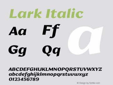 Lark Bold Italic Version 1.000;hotconv 1.0.109;makeotfexe 2.5.65596 Font Sample