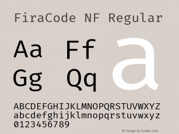 Fira Code Regular Nerd Font Complete Mono Windows Compatible Version 5.002 Font Sample