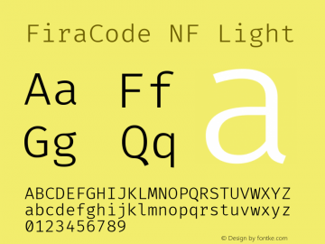 Fira Code Light Nerd Font Complete Windows Compatible Version 5.002 Font Sample