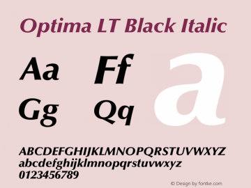 Optima LT Black Italic Version 2.00 Font Sample