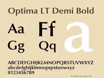 Optima LT Demi Bold Version 2.00 Font Sample