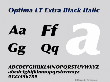 Optima LT Extra Black It Version 2.00 Font Sample