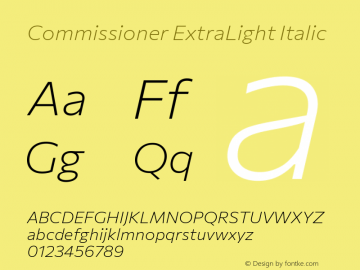 Commissioner ExtraLight Italic Version 1.000; ttfautohint (v1.8.3) Font Sample