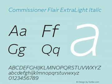 Commissioner Flair ExtraLight Italic Version 1.000; ttfautohint (v1.8.3) Font Sample