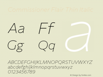 Commissioner Flair Thin Italic Version 1.000; ttfautohint (v1.8.3)图片样张