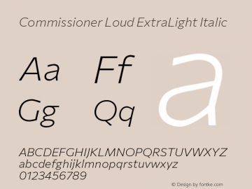 Commissioner Loud ExtraLight Italic Version 1.000; ttfautohint (v1.8.3) Font Sample