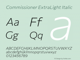 Commissioner ExtraLight Italic Version 1.000 Font Sample