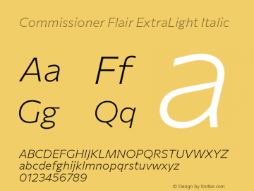 Commissioner Flair ExtraLight Italic Version 1.000 Font Sample