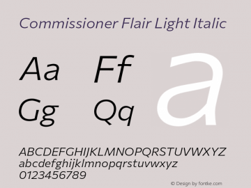 Commissioner Flair Light Italic Version 1.000 Font Sample