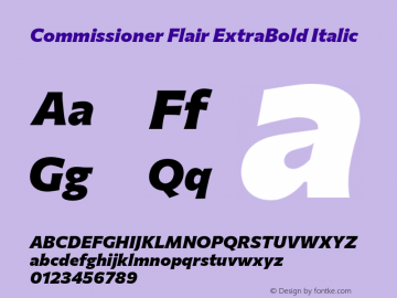 Commissioner Flair ExtraBold Italic Version 1.000 Font Sample