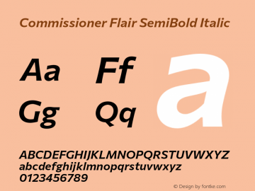 Commissioner Flair SemiBold Italic Version 1.000 Font Sample