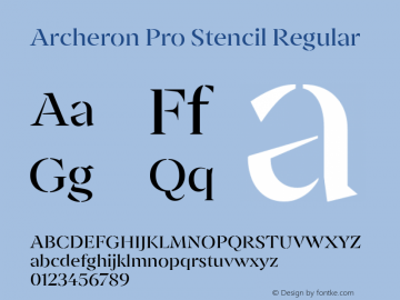 Archeron Pro Stencil Regular Version 1.000;hotconv 1.0.109;makeotfexe 2.5.65596 Font Sample