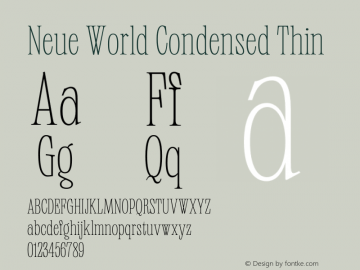 Neue World Condensed Thin Version 1.000;hotconv 1.0.109;makeotfexe 2.5.65596 Font Sample