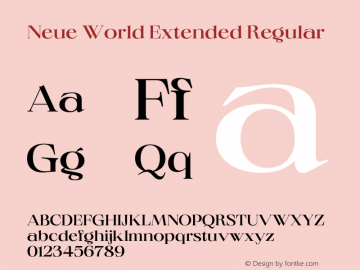 Neue World Extended Regular Version 1.000;hotconv 1.0.109;makeotfexe 2.5.65596 Font Sample