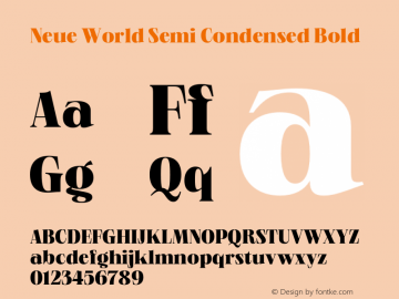 Neue World Semi Condensed Bold Version 1.000;hotconv 1.0.109;makeotfexe 2.5.65596 Font Sample