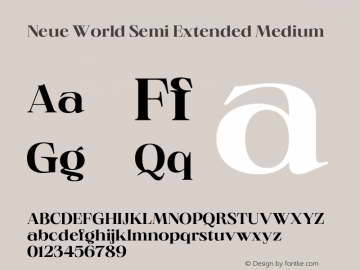 Neue World Semi Extended Medium Version 1.000;hotconv 1.0.109;makeotfexe 2.5.65596 Font Sample
