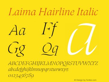 Laima Hairline Italic Version 1.001 Font Sample