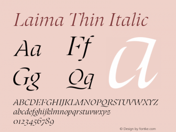 Laima Thin Italic Version 1.001 Font Sample