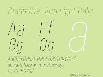 Stadtmitte UltraLight Italic Version 1.000 Font Sample