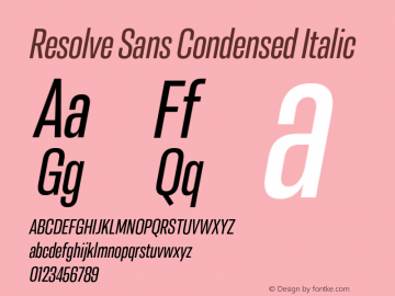 ResolveSans-CondensedItalic Version 1.000;hotconv 1.0.109;makeotfexe 2.5.65596 Font Sample