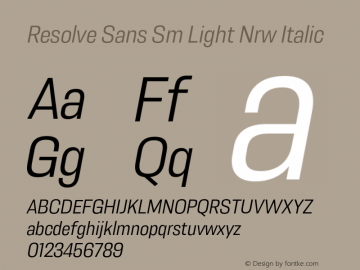 ResolveSans-SmLightNrwItalic Version 1.000;hotconv 1.0.109;makeotfexe 2.5.65596 Font Sample