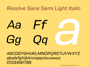 ResolveSans-SemiLightItalic Version 1.000;hotconv 1.0.109;makeotfexe 2.5.65596图片样张