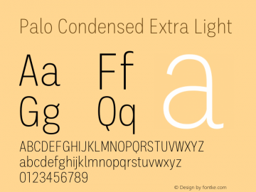 Palo Condensed Extralight Version 1.000 Font Sample