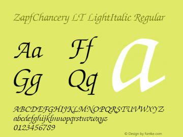 ZapfChancery LT LightItalic Regular Version 6.1; 2002 Font Sample