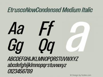 EtruscoNowCondensed Medium Italic Version 1.001;hotconv 1.0.109;makeotfexe 2.5.65596图片样张