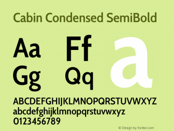 Cabin Condensed SemiBold Version 3.001 Font Sample