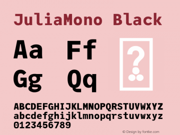 JuliaMono Black Version 0.018; ttfautohint (v1.8) Font Sample