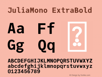 JuliaMono ExtraBold Version 0.018; ttfautohint (v1.8) Font Sample