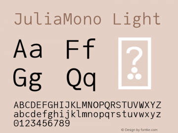 JuliaMono Light Version 0.018; ttfautohint (v1.8) Font Sample