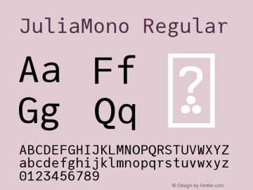 JuliaMono Regular Version 0.018; ttfautohint (v1.8) Font Sample
