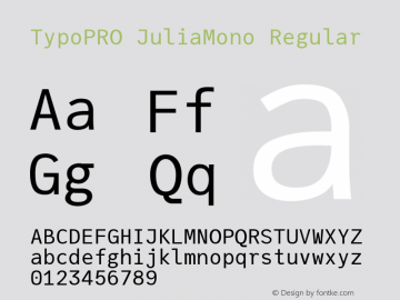 TypoPRO JuliaMono Regular Version 0.018; ttfautohint (v1.8)图片样张