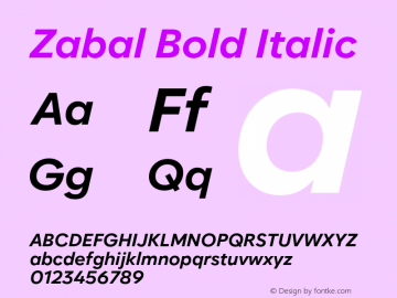 Zabal-BoldItalic Version 1.000 Font Sample