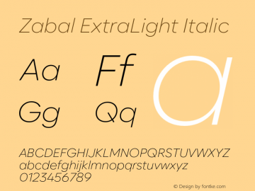 Zabal-ExtraLightItalic Version 1.000图片样张