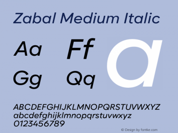 Zabal-MediumItalic Version 1.000 Font Sample