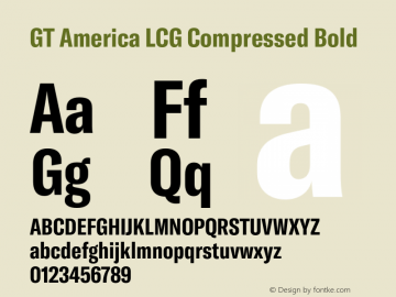 GT America LCG Cm Bd Version 1.005;hotconv 1.0.109;makeotfexe 2.5.65596 Font Sample