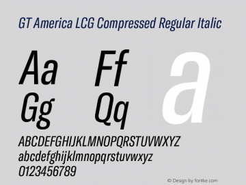 GT America LCG Cm Rg It Version 1.006;hotconv 1.0.109;makeotfexe 2.5.65596 Font Sample