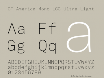 GT America Mono LCG U Lt Version 1.005;hotconv 1.0.109;makeotfexe 2.5.65596图片样张