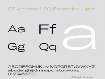 GT America LCG Exp Lt Version 1.005;hotconv 1.0.109;makeotfexe 2.5.65596 Font Sample