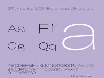 GT America LCG Exp U Lt Version 1.005;hotconv 1.0.109;makeotfexe 2.5.65596 Font Sample
