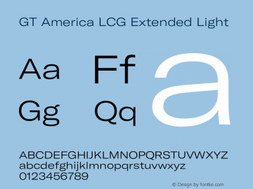 GT America LCG Ext Lt Version 1.005;hotconv 1.0.109;makeotfexe 2.5.65596 Font Sample