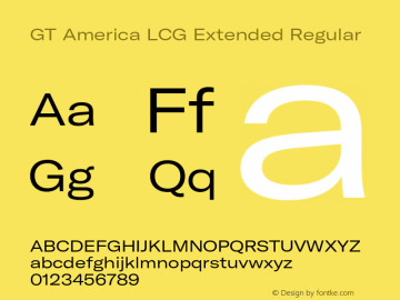 GT America LCG Ext Rg Version 1.005;hotconv 1.0.109;makeotfexe 2.5.65596 Font Sample