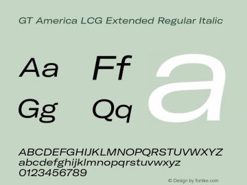GT America LCG Ext Rg It Version 1.006;hotconv 1.0.109;makeotfexe 2.5.65596 Font Sample